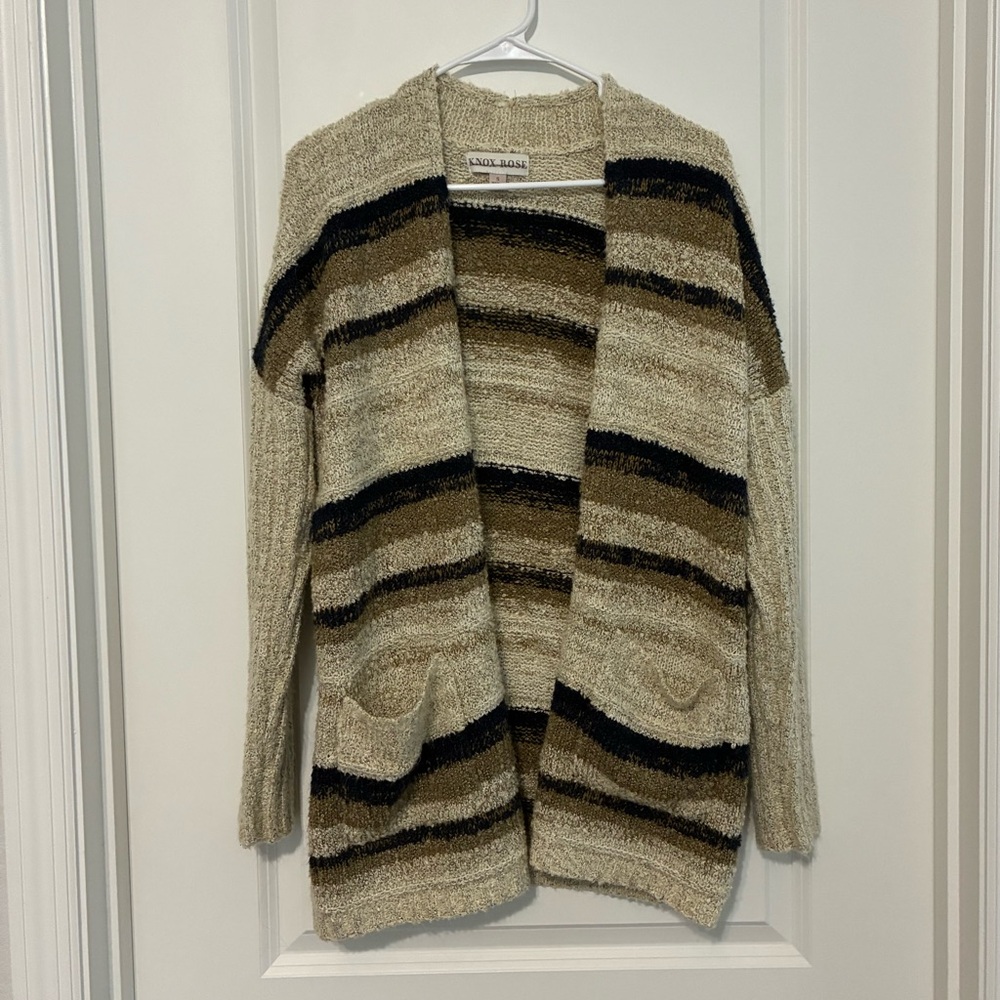 Knox Rose Women's Striped Knit Sweater Beige and Black Size Small